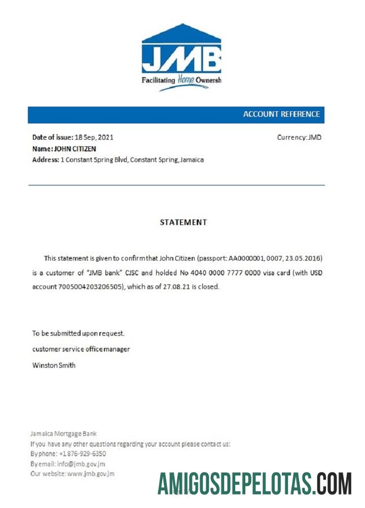 Referência de fechamento de hipoteca na Jamaica exemplo real
